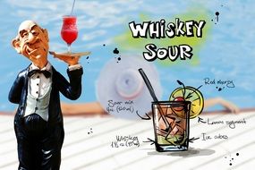 waiter with sour whiskey cocktail