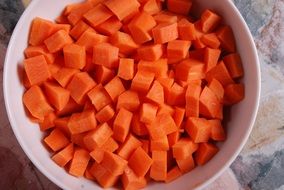 fresh Carrots Diced in white bowl