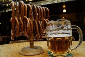 pretzels and beer at a restaurant in Prague