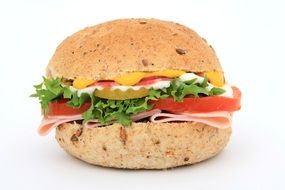 delicious burger with vegetables on a white background