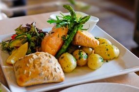 delicious salmon with baby potato, oslo, norway