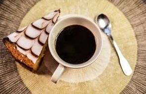 black Coffee and Cake Dessert tasty closeup