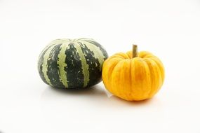 isolated yellow green pumpkins
