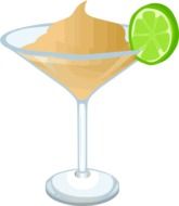 drink in glass with piece of lime, drawing