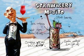 waiter with strawberry mojito drink