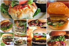 collage of different hamburgers