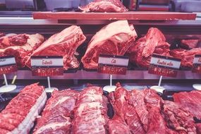 fresh raw Meat on Butcher Display