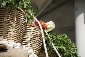 Vegetables in wicker baskets