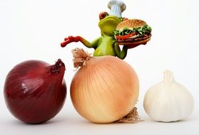 Hamburger Onions and ceramic frog