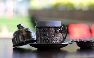 traditional Turkish drink close-up on blurred background