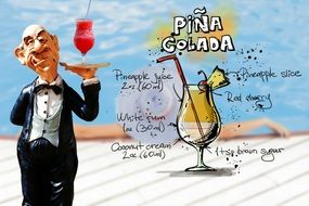 waiter with pina colada cocktail