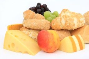 Baked buns peach cheese grapes food
