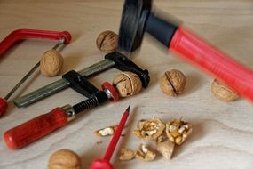 breaking up nuts with tools