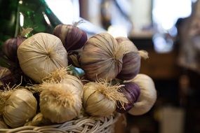 variety of garlic in a basket close-up