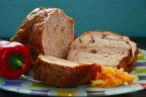 Meatloaf, Liver Cheese with vegetables on dish