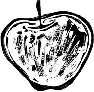 Black and white drawing of the apple at white background