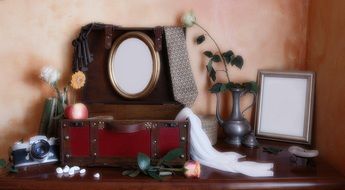 still life with flowers and frames