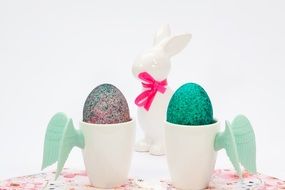 decorated easter eggs and bunny