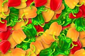 Red,Yellow, Green Peppers as colorful background