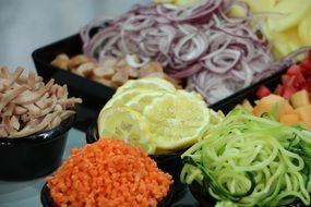 Shredded vegetables preparation in kitchen