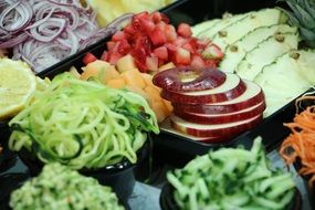 vegetables fruits and onion cooking preparation