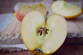 cut apple on the table