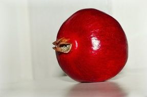 glossy red pomegranate standing on the side