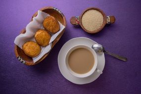 hot coffee with milk and cookies