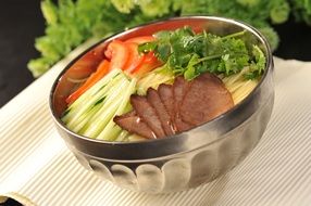 korean cold noodle with bacon
