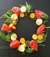 Healthy vegetables and fruits on the floor