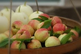 apples and pears are in the basket