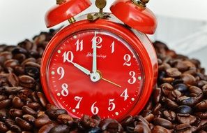 coffe beans and alarm clock it time for break