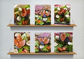 six paintings of vegetable salad