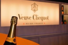 Veuve Cliquot Champagne close-up on blurred background