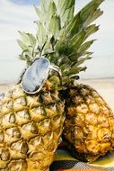 Pineapples with sunglasses on vacation
