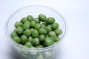 green peas in a glass bowl