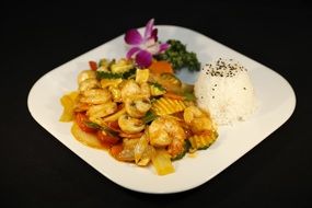 shrimps with rice on a plate