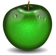 green apple in drops of water