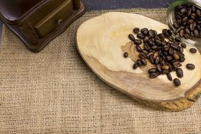 coffee beans on the chopping board