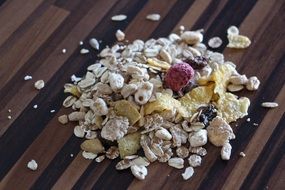 muesli on a wooden board
