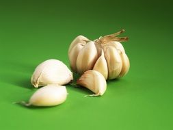 white Garlic on green desk