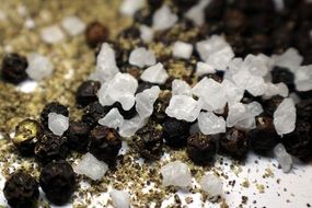 pepper and coarse salt closeup