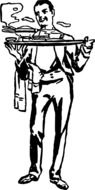 black and white drawing of a waiter