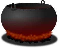 cauldron on a bonfire as a graphic illustration