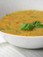 Soup Basil in a white bowl close-up