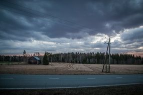 Landscape field at stormy day