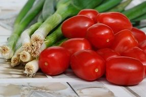 bright Tomatoes Spring Onions Vegetables