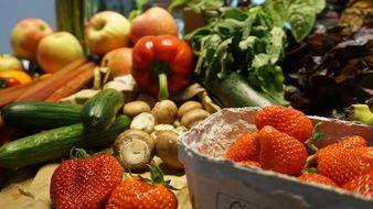 fruits and vegetables on a market stall