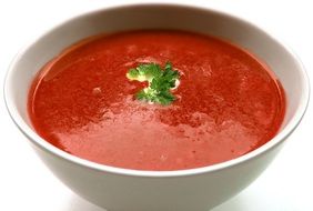 tomato cream soup in a white plate