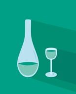 glass bottle and wine glass on a green background